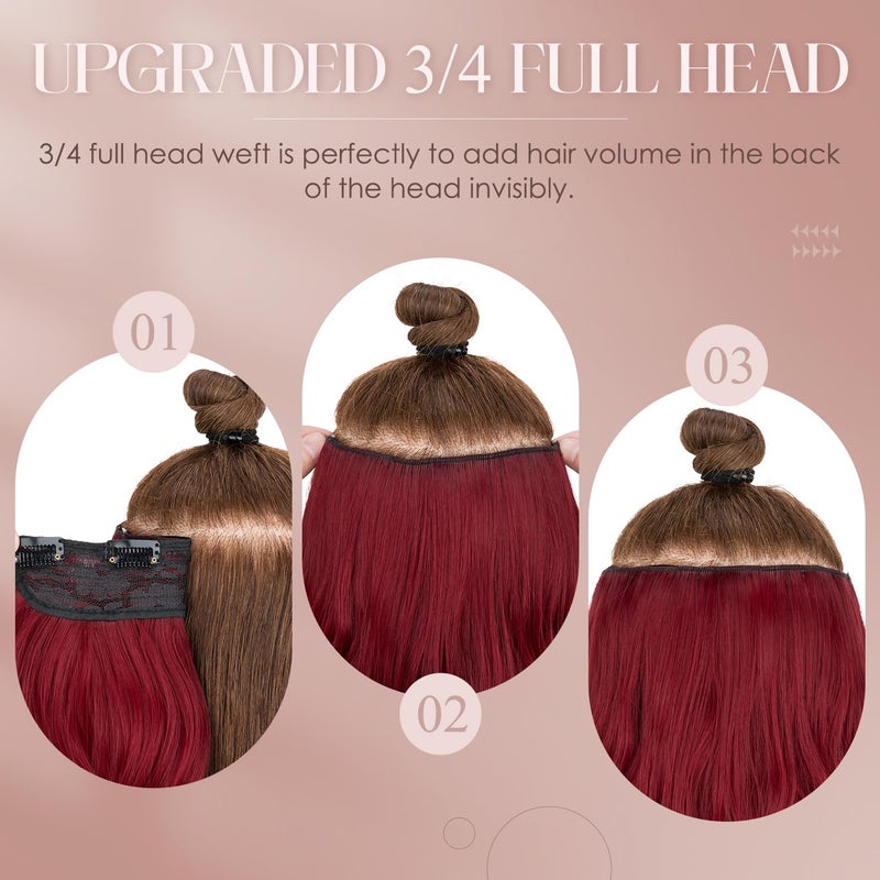 S-noilite One Piece Clip in Hair Extensions Synthetic Curly Wavy Thick Hairpieces for Women 3/4 Full Head Red Clip ins Hair Extensions 24 Inch(850A,1pcs) - Image 3